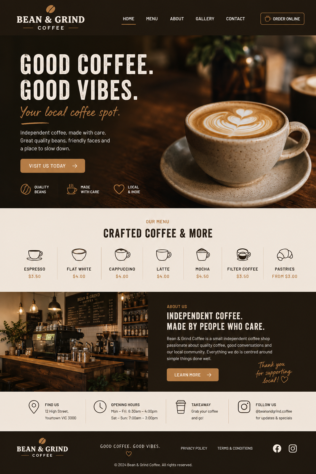 Bean & Grind Coffee website