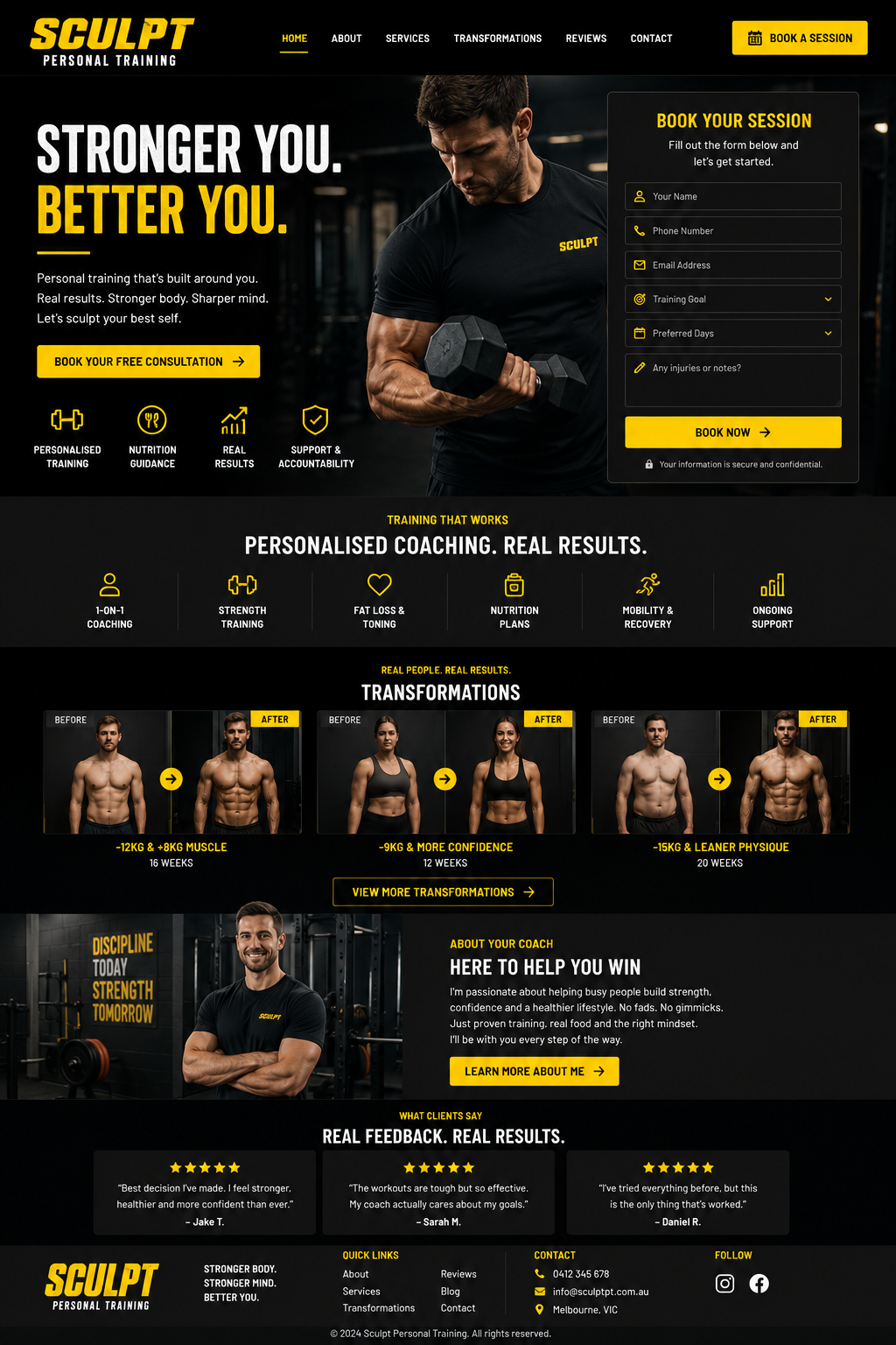 Sculpt Personal Training website