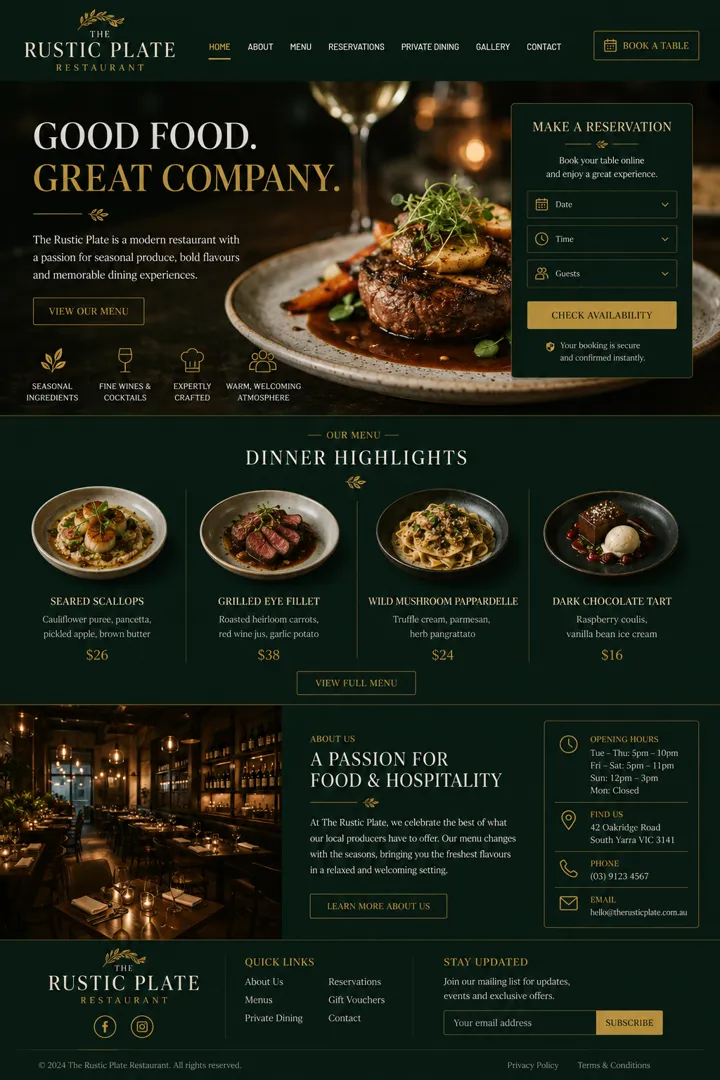 Concept website design for a restaurant